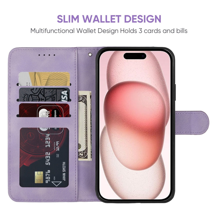 Funda para iPhone 15 Skin Feel Cuero con Líneas Geométricas (Púrpura) - MOVILSTORE