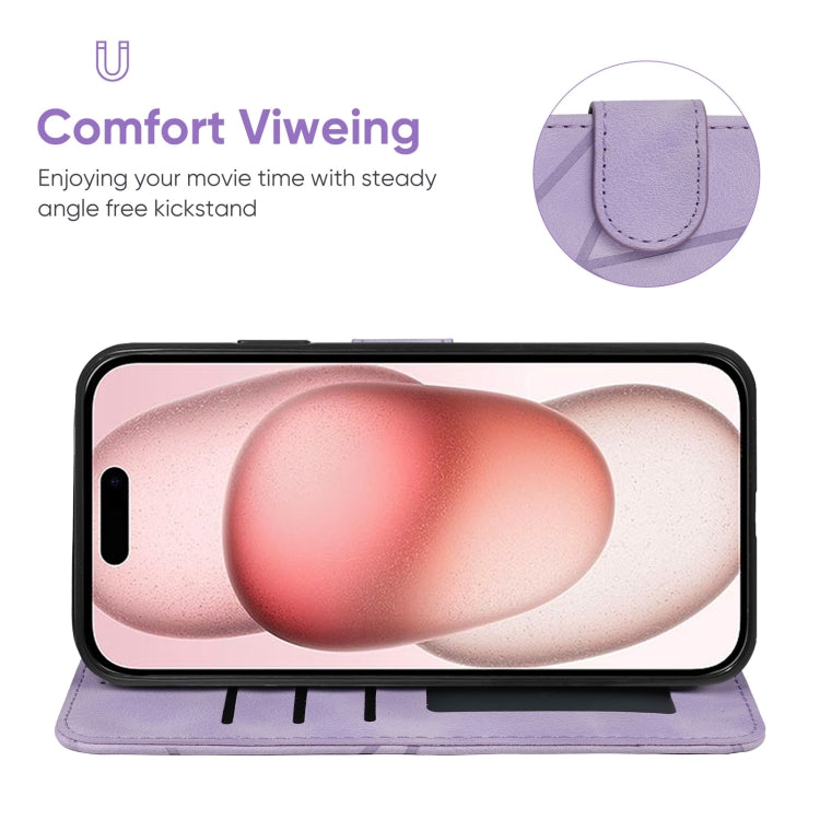 Funda para iPhone 15 Skin Feel Cuero con Líneas Geométricas (Púrpura) - MOVILSTORE