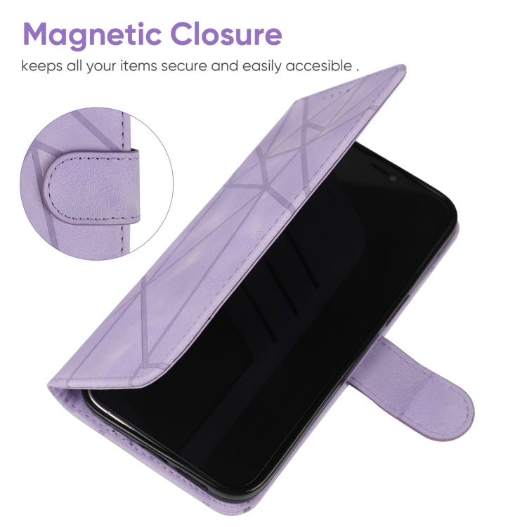 Funda para iPhone 15 Skin Feel Cuero con Líneas Geométricas (Púrpura) - MOVILSTORE
