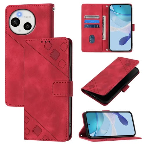 Funda de Cuero con Relieve para Teléfono Sharp Aquos Sense9 Plus (Rojo)