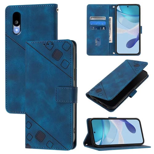 Funda de Cuero con Relieve para Teléfono Sharp Basio Active3 Skin Feel (Azul)