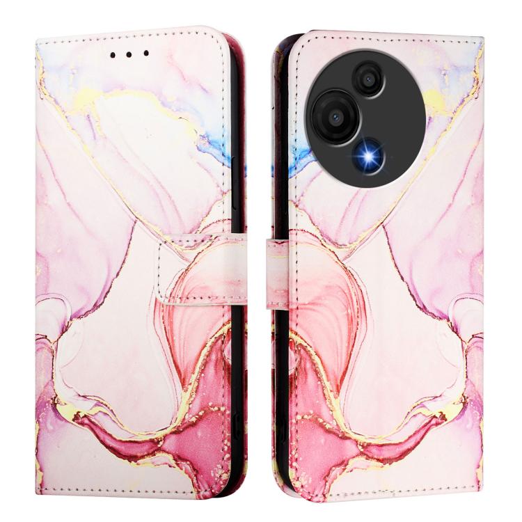 Funda de cuero con tapa y diseño de mármol para TCL 605/6SE PT003 (oro rosa)