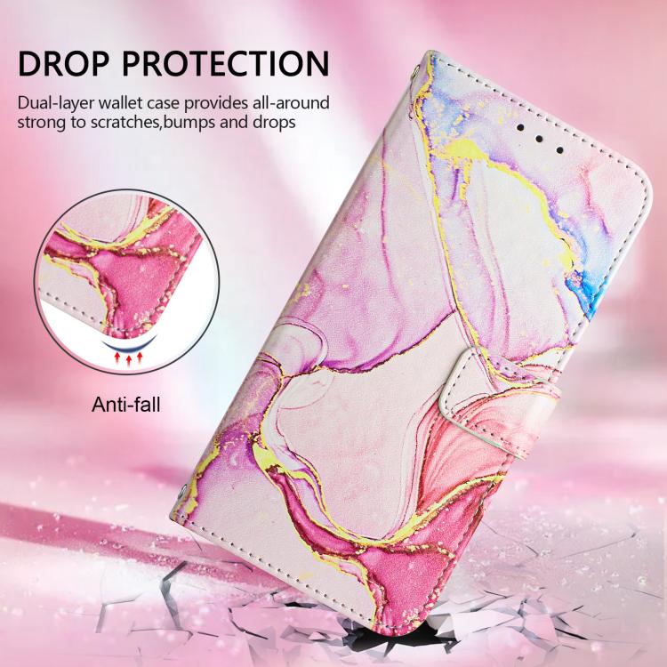 Funda de cuero con tapa y diseño de mármol para TCL 605/6SE PT003 (oro rosa)
