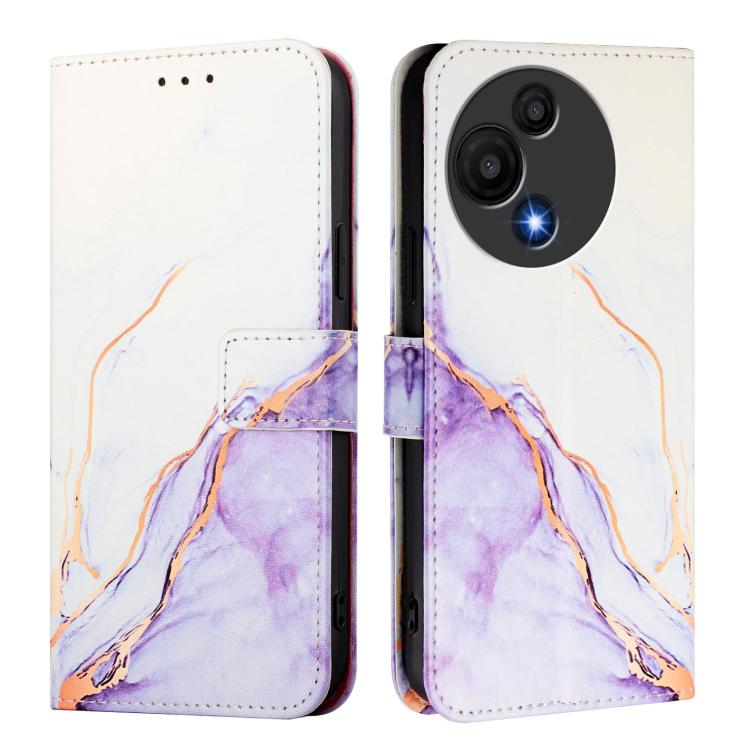 Funda de cuero con tapa y diseño de mármol para TCL 605/6SE PT003 (blanco y morado)