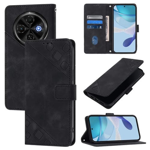 Funda de Piel con Relieve para Tecno Spark 30C 5G y Pop 9 5G (Negra)