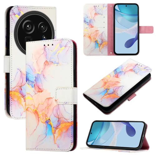 Funda de Cuero con Tapa para Sharp Aquos R9 Pro Sh-54E con Patrón Mármol (Blanco)