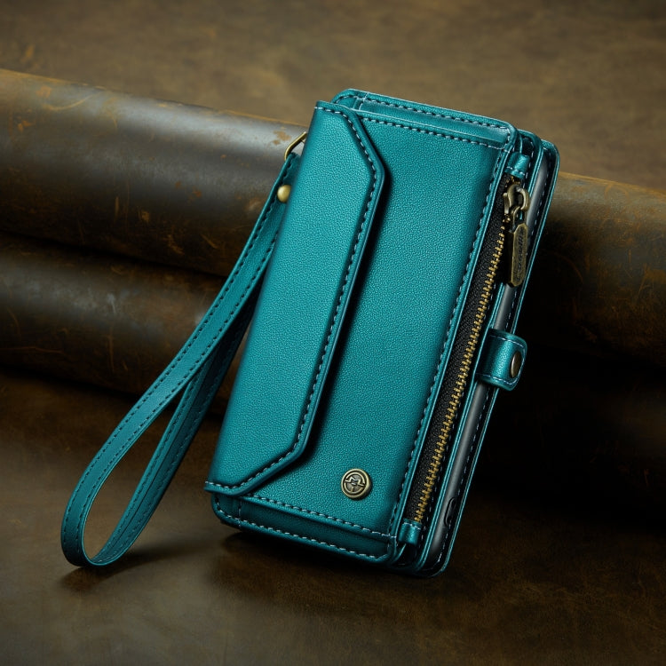 Estuche para Teléfono Caseme C36 para iPhone 15 Cartera con Ranuras y Cremallera Antirrobo Rfid (Azul-Verde) - MOVILSTORE