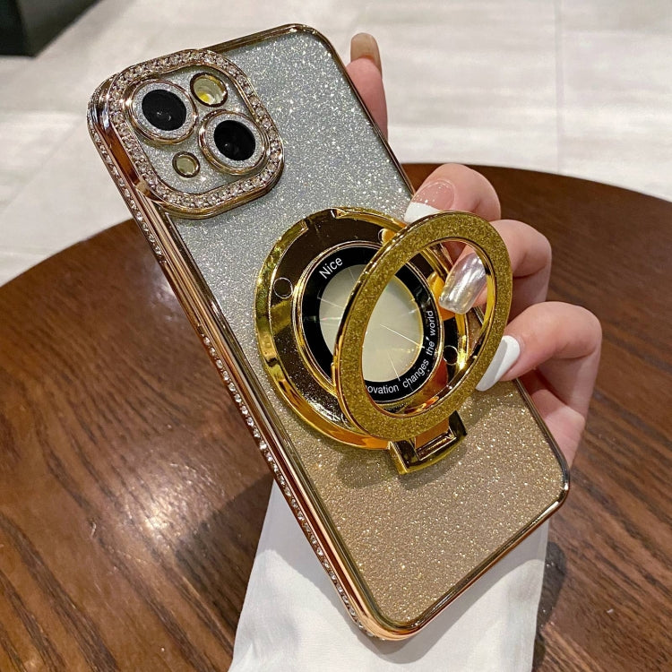 Estuche para Teléfono Magsafe iPhone 15 con Soporte Chapado en Diamantes con Brillo Degradado (Dorado) - MOVILSTORE