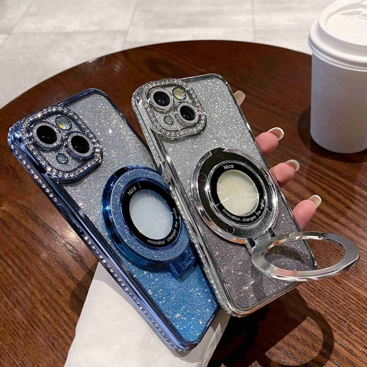 Estuche para Teléfono iPhone 15 Magsafe con Soporte Chapado En Diamantes Brillo Degradado (Azul) - MOVILSTORE