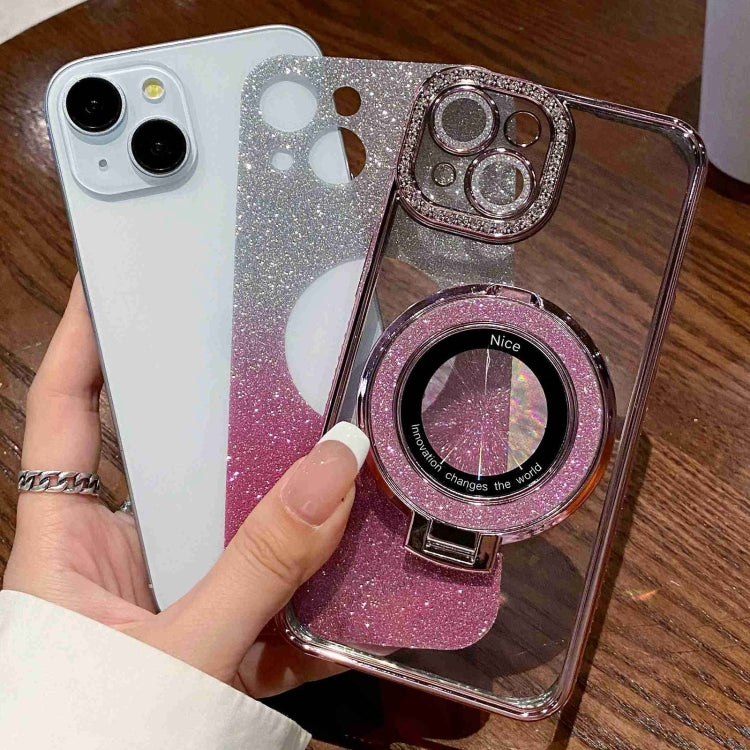 Estuche para Teléfono iPhone 15 Magsafe con Soporte Chapado en Diamantes con Brillo Degradado (Púrpura) - MOVILSTORE