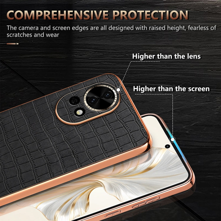 Funda para Teléfono Azns con Textura de Cocodrilo y Marco Galvanizado para Huawei Nova 13/Nova 12 (Marrón)