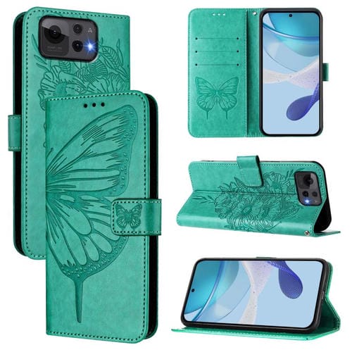 Funda de Piel para Asus Zenfone 12 Ultra con Diseño de Mariposa en Relieve (Verde)