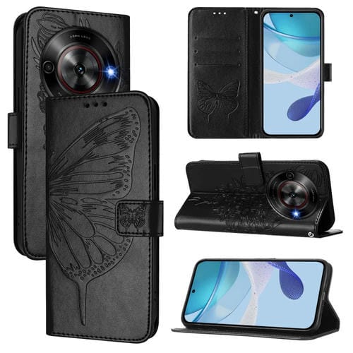 Funda de Cuero con Relieve de Mariposa para ZTE Blade A75 5G y Nubia Focus (Negra)