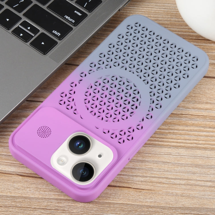 Funda Magnética para iPhone 15 con Aromaterapia y Enfriamiento de Panal (Gris Púrpura) - MOVILSTORE