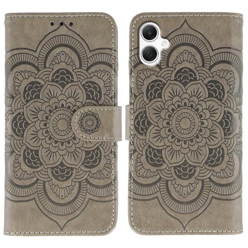 Funda de cuero con estampado de mandala solar para Samsung Galaxy A06 4G / 5G / A07 5G (gris)