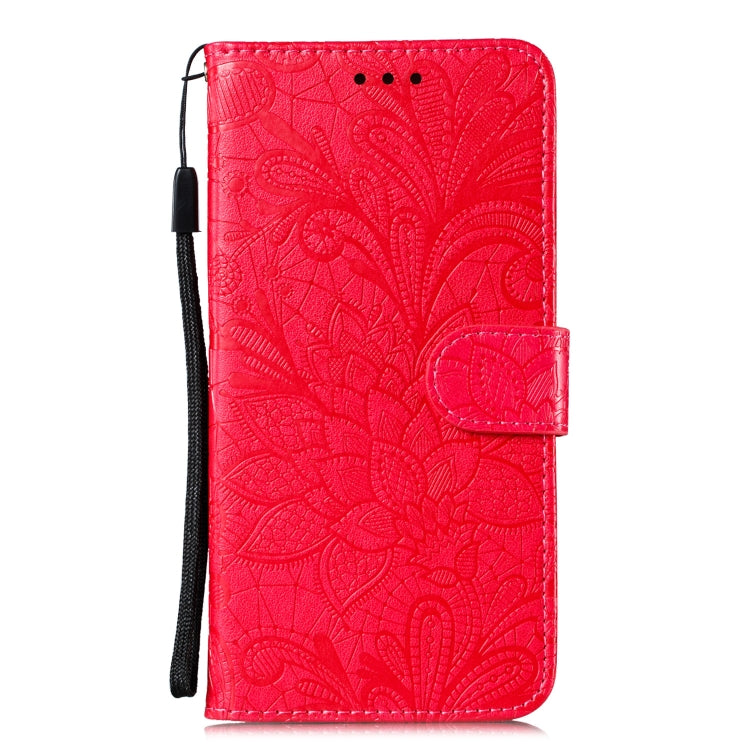 Para Huawei Honor Play 4T Pro Lace Flower Funda de cuero con tapa horizontal con soporte y ranuras para tarjetas, billetera y marco de fotos (rojo)