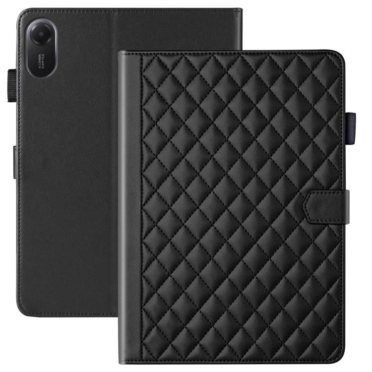 Funda de cuero con diseño de rombos y celosía para Xiaomi Redmi Pad 2/Pad SE 2025 (negra)