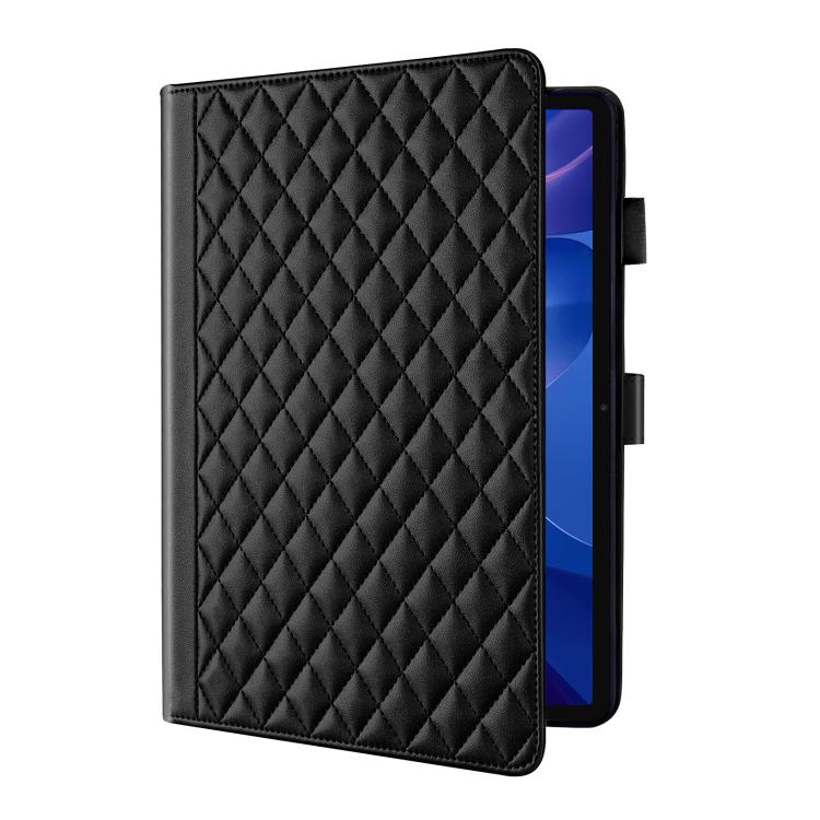 Funda de cuero con diseño de rombos y celosía para Xiaomi Redmi Pad 2/Pad SE 2025 (negra)