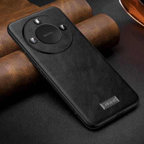 Funda de Cuero hecha a mano y TPU para Honor X60 a prueba de golpes (Negro)