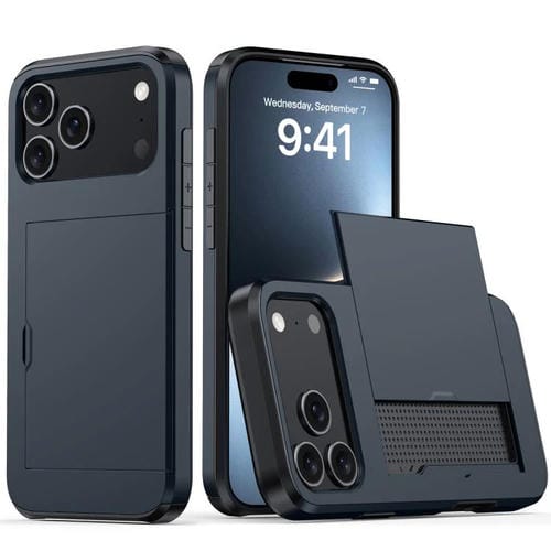 Funda protectora a prueba de golpes con ranura para tarjetas para iPhone 17 Pro Max (azul)