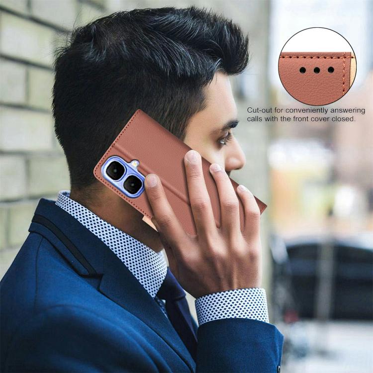 Funda de cuero antirrobo RFID a juego para Infinix Smart 10 4G (marrón)