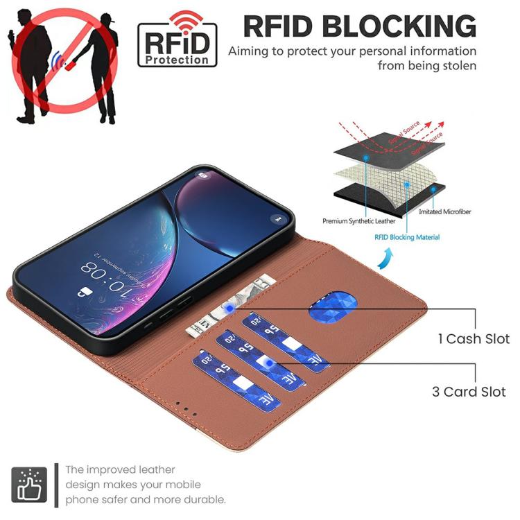 Funda de cuero antirrobo RFID a juego para Infinix Smart 10 4G (marrón)