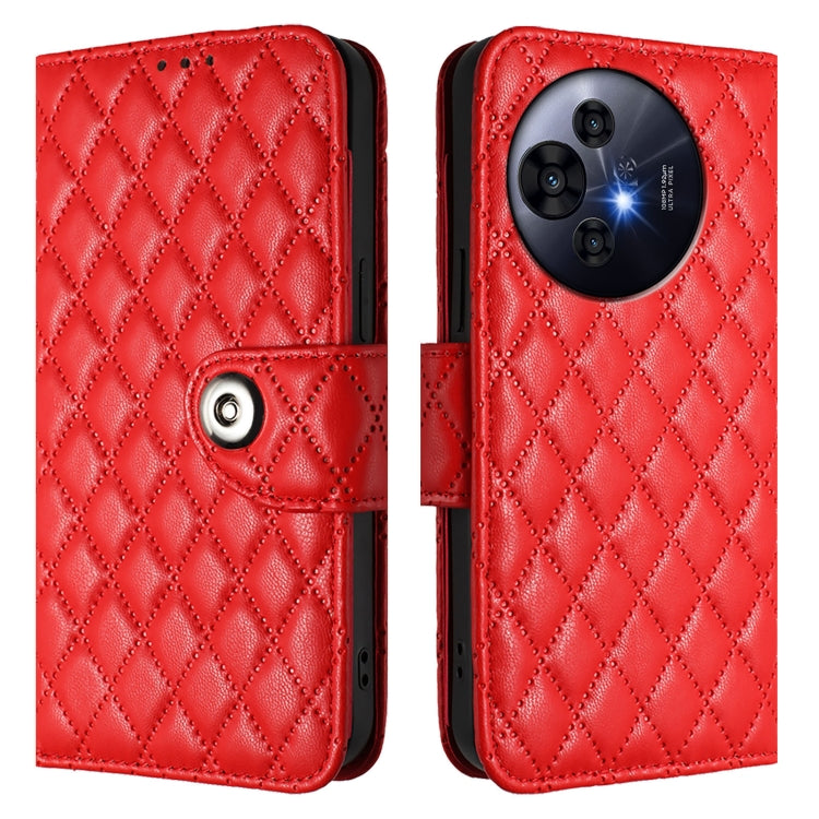 Funda de Cuero con Tapa y Textura Rombal Nxtpaper para TCL 50 Pro con Cordón (Rojo)