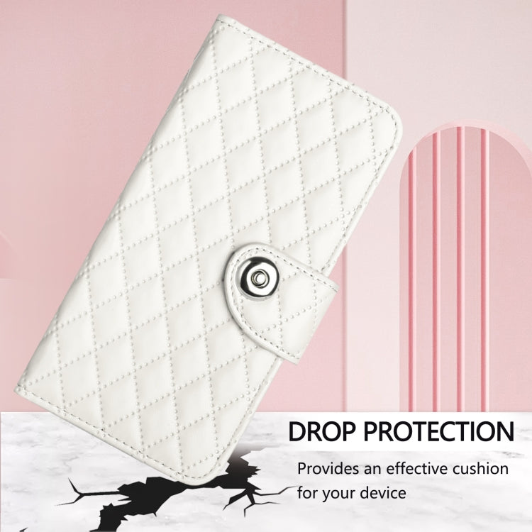 Funda de Cuero Nxtpaper para TCL 50 Pro con Tapa Textura Rómbica y Cordón (Blanco)