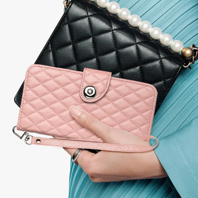Funda de Cuero con Tapa Nxtpaper para TCL 50 Pro con Textura Rombal y Cordón (Rosa Coral)