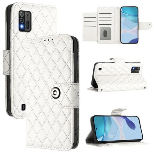 Funda de cuero con textura rómbica y cordón para ZTE Blade A52 Lite (blanca)