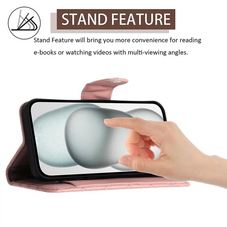 Funda de cuero con textura rómbica y cordón para ZTE Blade A52 Lite (rosa coral)