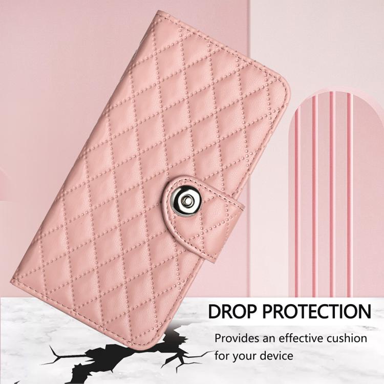 Funda de cuero con textura rómbica y cordón para ZTE Blade A52 Lite (rosa coral)