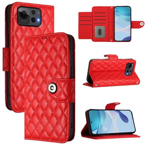 Funda de Cuero con Textura Rómbica y Cordón para Asus Zenfone 12 Ultra (Roja)