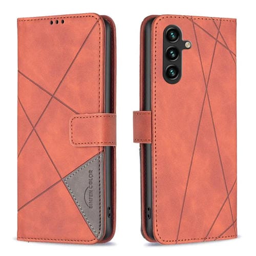 Funda de cuero con textura romboidal y hebilla magnética para Samsung Galaxy S25 FE 5G (marrón)