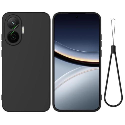 Funda de silicona líquida de color sólido para Xiaomi Poco F7 / Redmi Turbo 4 Pro, a prueba de caídas y cobertura total (negra)