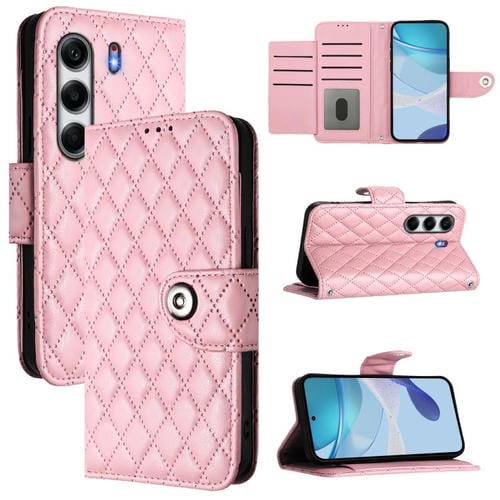 Funda de Cuero con Textura Rómbica y Cordón para Tecno Camon 40 4G (Rosa)