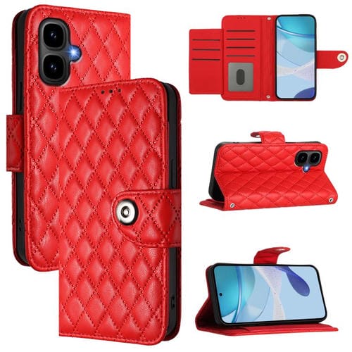 Funda de cuero con textura rómbica y cordón para Infinix Smart 10 4G / Tecno Pop 10 (roja)
