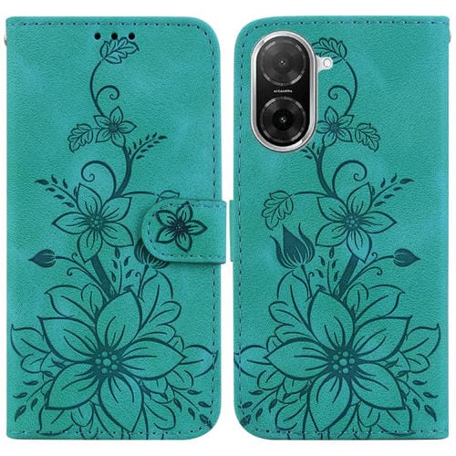 Funda de piel con relieve de lirio para Redmi A5 4G (171,7 mm, verde)