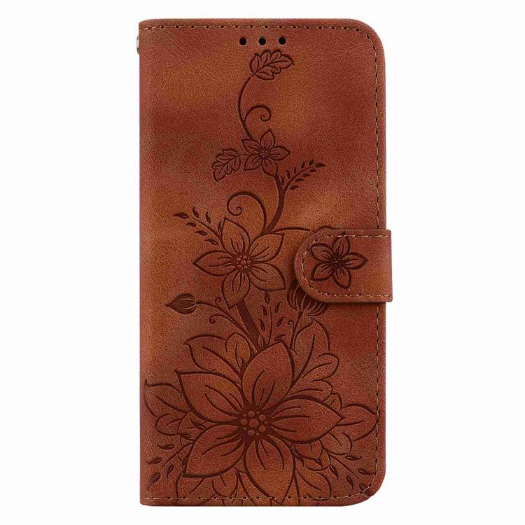 Funda de piel con relieve de lirio para Redmi A5 4G (171,7 mm, marrón)