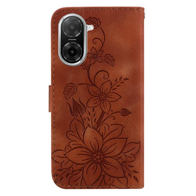 Funda de piel con relieve de lirio para Redmi A5 4G (171,7 mm, marrón)