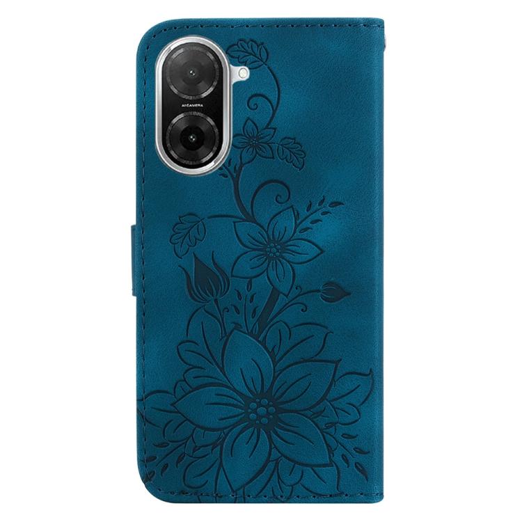 Funda de piel con relieve de lirio para Redmi A5 4G (171,7 mm) (azul oscuro)