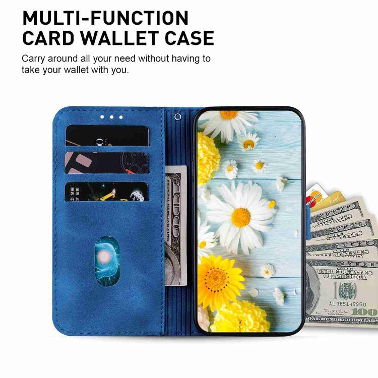 Funda de piel con relieve de lirio para Redmi A5 4G (171,7 mm) (azul oscuro)