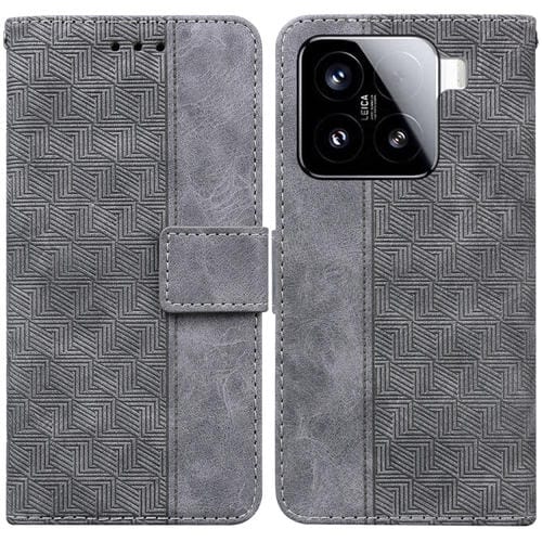 Funda De Cuero Con Relieve Geométrico Para Xiaomi 15 (Gris)