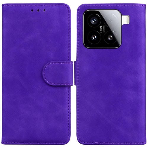 Funda De Cuero Con Tapa De Color Puro Y Tacto Suave Para Xiaomi 15 (Morado)
