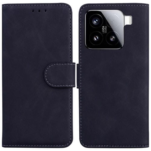 Funda De Cuero Con Tapa De Color Puro Y Tacto Suave Para Xiaomi 15 (Negro)