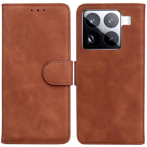 Funda De Cuero Con Tapa De Color Puro Y Tacto Suave Para Xiaomi 15 Pro (Marrón)