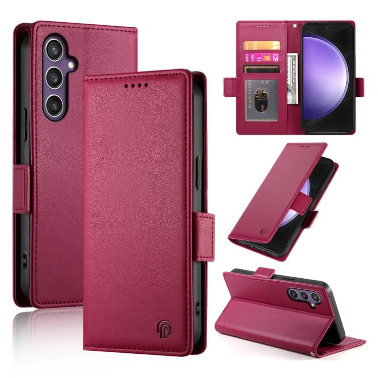 Funda magnética de cuero esmerilado con hebilla lateral para Samsung Galaxy S25 FE 5G (rojo vino)