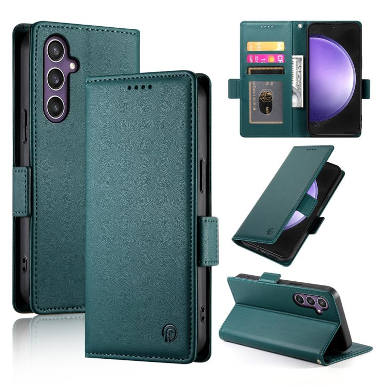 Funda de cuero esmerilado magnético con hebilla lateral para Samsung Galaxy S25 FE 5G (verde oscuro)