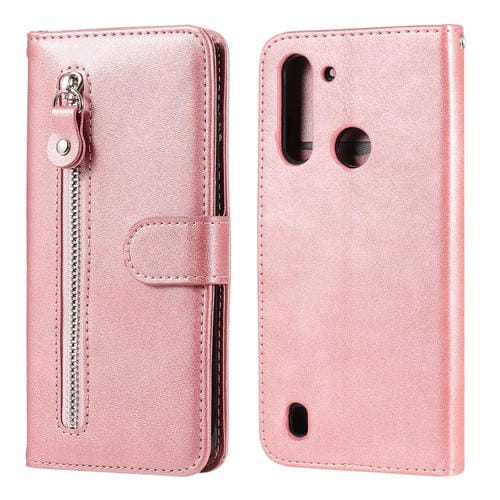 Para Motorola Moto G8 Power Lite Fashion Calf Texture Zipper Funda de cuero con tapa horizontal con soporte, ranuras para tarjetas y función de billetera (oro rosa)