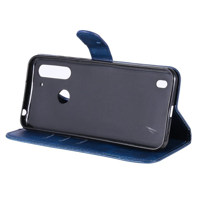 Para Motorola Moto G8 Power Lite Fashion Becerro Textura Cremallera Funda de cuero con tapa horizontal con soporte y ranuras para tarjetas y función de billetera (Azul)